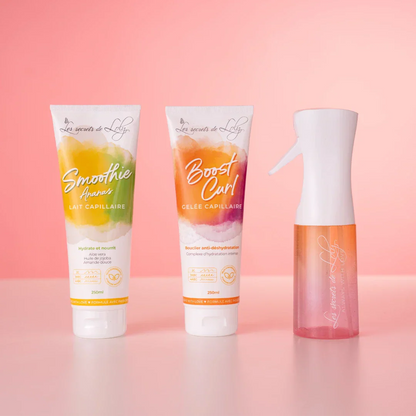 Starter Pack Cheveux Frisés - Lait sans rinçage, gelée coiffante & vaporisateur